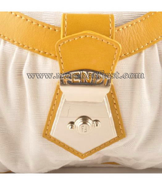 Fendi Canvas Shoulder Bag with Yellow Lambskin Leather Trim-4