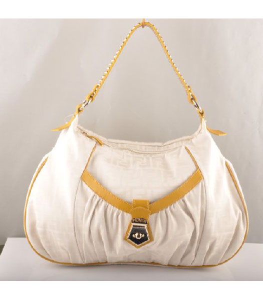 Fendi Canvas Shoulder Bag with Yellow Lambskin Leather Trim
