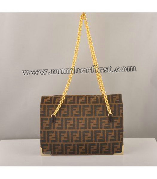Fendi Canvas with Coffee Leather Chain Bag-2