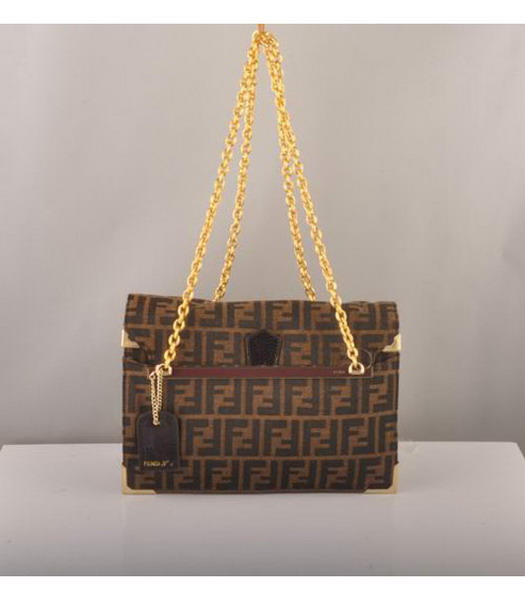 Fendi Canvas with Coffee Leather Chain Bag