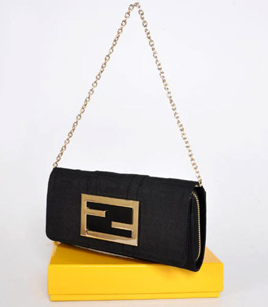 Fendi Canvas with Leather Chain Bag Black