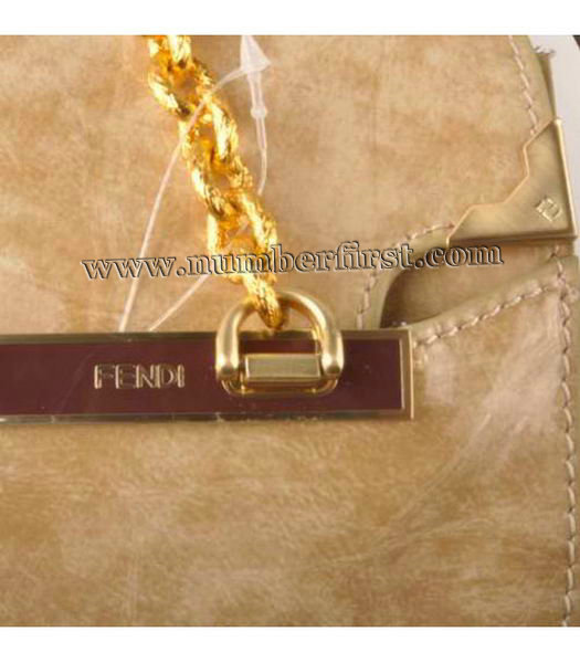 Fendi Chain Shoulder Bag in Apricot Patent Leather-4