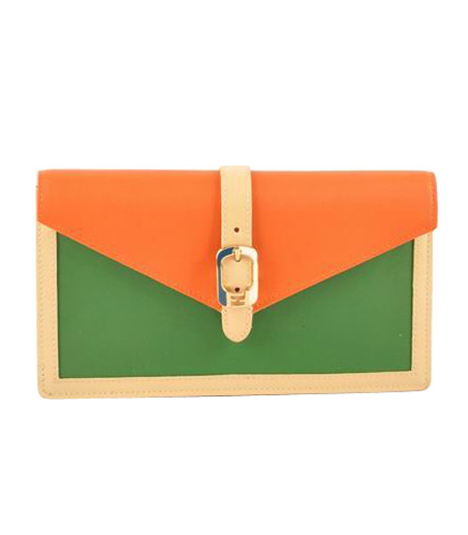 Fendi Chameleon Envelope OrangeGrass Green Imported Leather Clutch