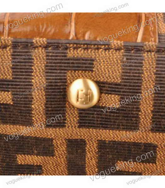 Fendi Chameleon F Fabric With Coffee Croc Leather Tote Bag-4