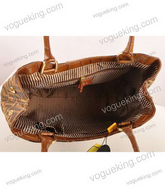 Fendi Chameleon F Fabric With Coffee Croc Leather Tote Bag-6