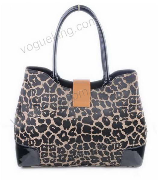Fendi Chameleon Leopard Fabric with Black Leather Tote Bag-1
