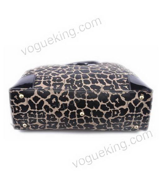 Fendi Chameleon Leopard Fabric with Black Leather Tote Bag-3