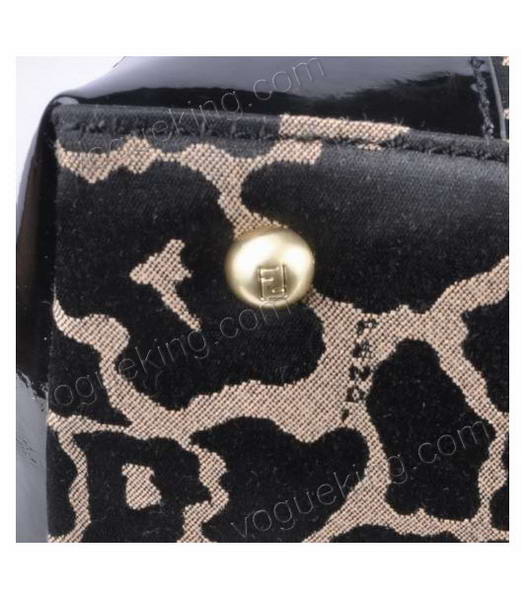 Fendi Chameleon Leopard Fabric with Black Leather Tote Bag-4