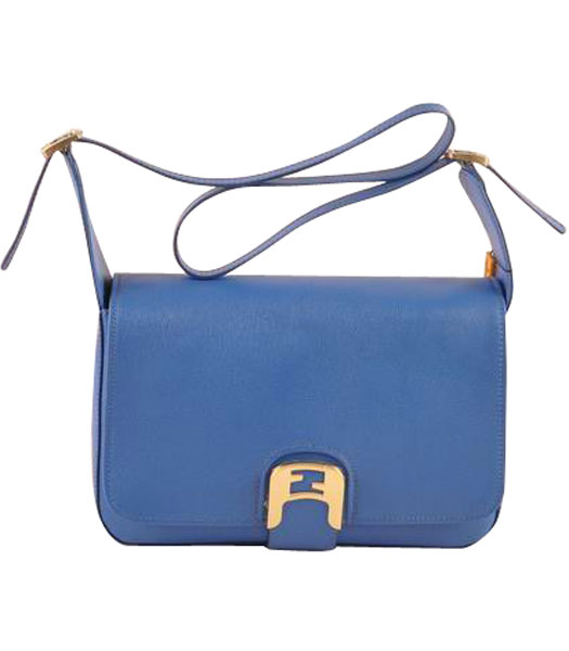 Fendi Chameleon Medium Saddle Messenger Bag With Blue Calfskin Leather