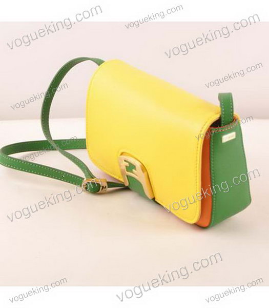Fendi Chameleon Small Saddle Messenger Bag Lemon Yellow Ferrari With Orange And Green Leather-1
