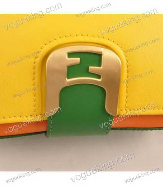 Fendi Chameleon Small Saddle Messenger Bag Lemon Yellow Ferrari With Orange And Green Leather-4
