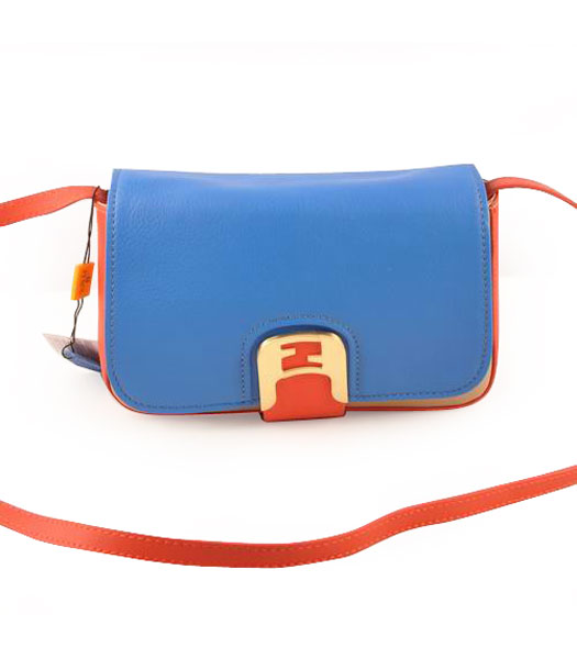 Fendi Chameleon Small Saddle Messenger Bag Sea Blue Ferrari With Apricot And Fuchsia Leather