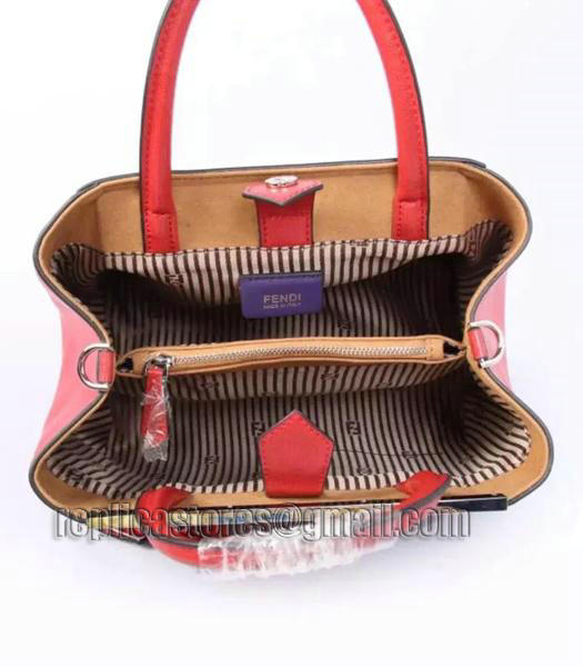 Fendi Classic Cow Leather Tote Bag Red Silver Metal-5