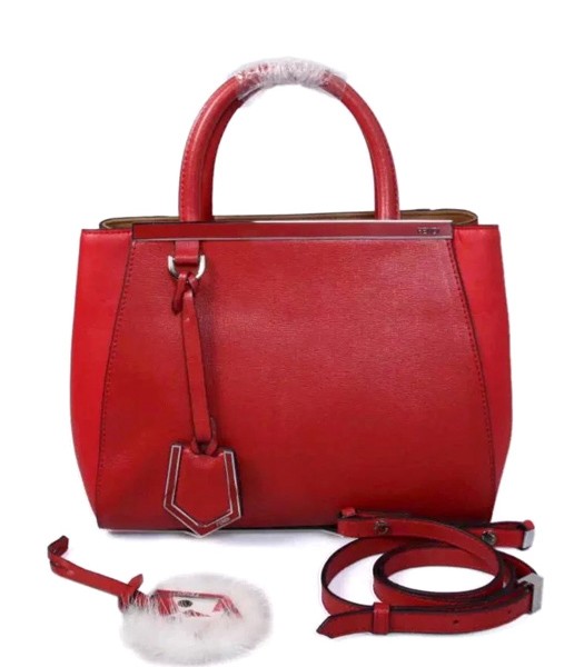 Fendi Classic Cow Leather Tote Bag Red Silver Metal