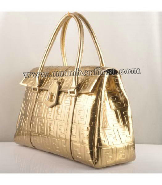 Fendi Classico Embossed Patent Leather Tote Bag Golden-1