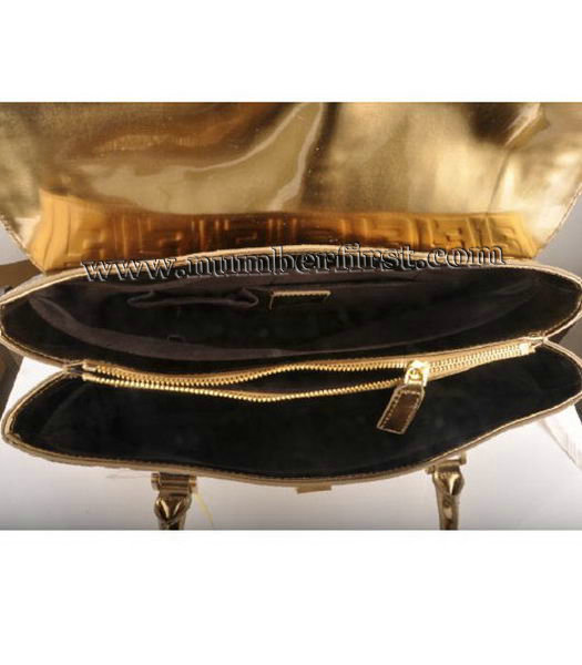 Fendi Classico Embossed Patent Leather Tote Bag Golden-5