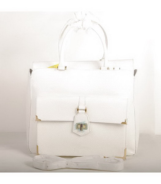 Fendi Classico No. 3 Calf Leather Medium Shopper Handbag in White