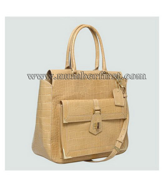 Fendi Classico No. 3 Croco Veins Shopper Large Handbag Offwhite-1