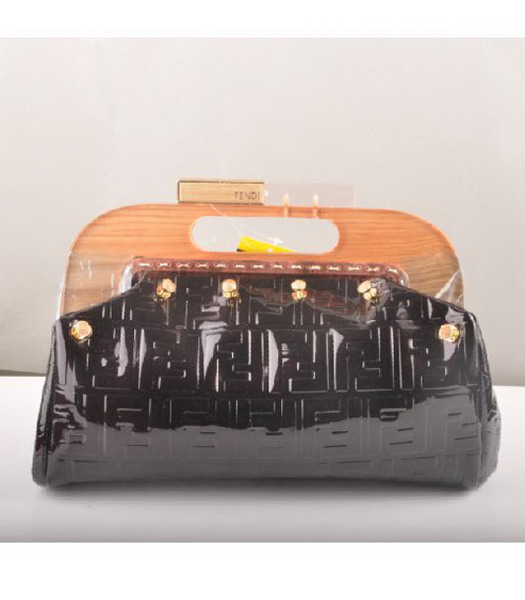 Fendi Clutch Bag Embossed Patent Leather Coffee