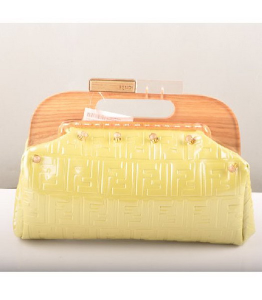 Fendi Clutch Bag Embossed Patent Leather Yellow