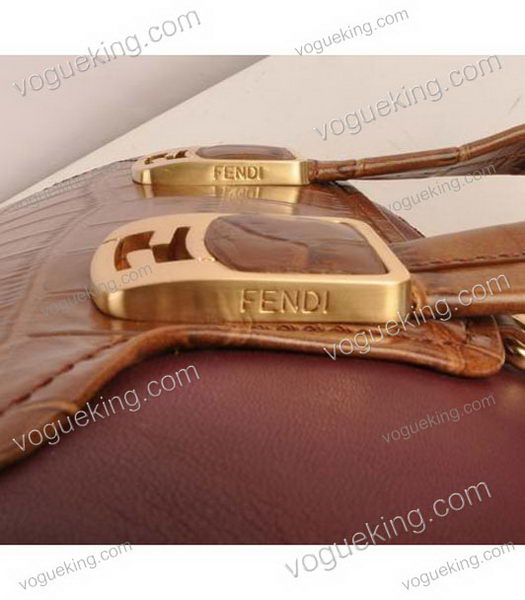Fendi Coffee Croc Leather With Jujube Ferrari Leather Small Tote Bag-5