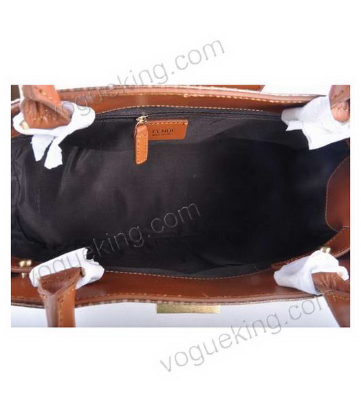 Fendi Coffee Stripe Leather Tote Bag -6