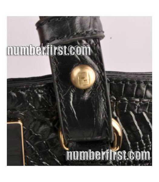 Fendi Croc Veins Calfskin Leather Handbag Black-5