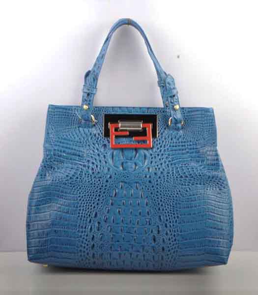 Fendi Croc Veins Calfskin Leather Handbag Blue