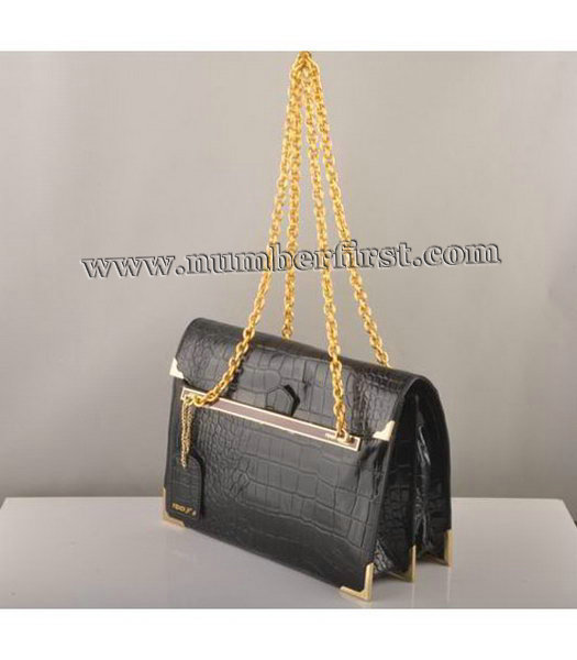 Fendi Croc Veins Leather Chain Bag Black-1