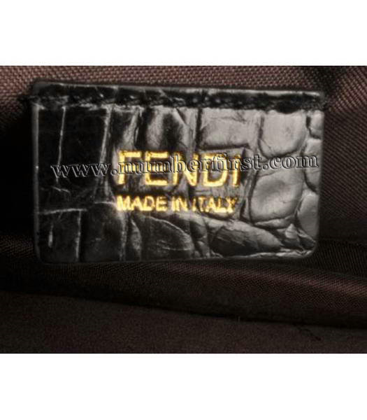Fendi Croc Veins Leather Chain Bag Black-5