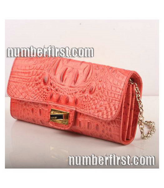 Fendi Croc Veins Leather Small Chain Shoulder Bag Red-1