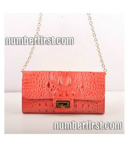 Fendi Croc Veins Leather Small Chain Shoulder Bag Red-2
