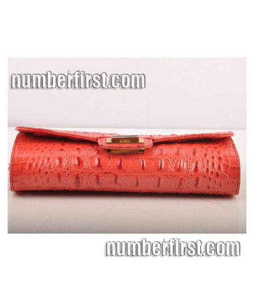 Fendi Croc Veins Leather Small Chain Shoulder Bag Red-4