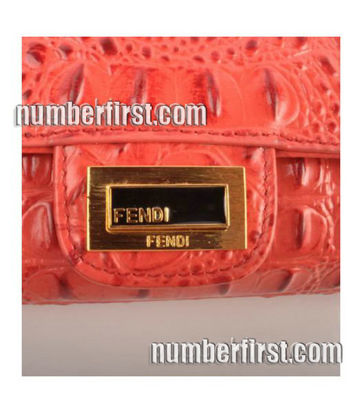 Fendi Croc Veins Leather Small Chain Shoulder Bag Red-5