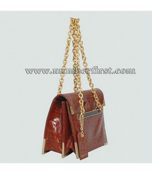 Fendi Croc Veins Leather Small Shoulder Chain Bag Coffee-1