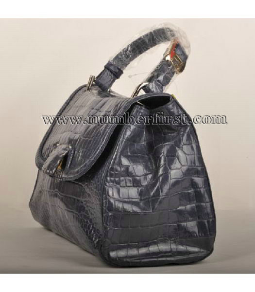 Fendi Croc Veins Leather Small Tote Bag Light Blue -1