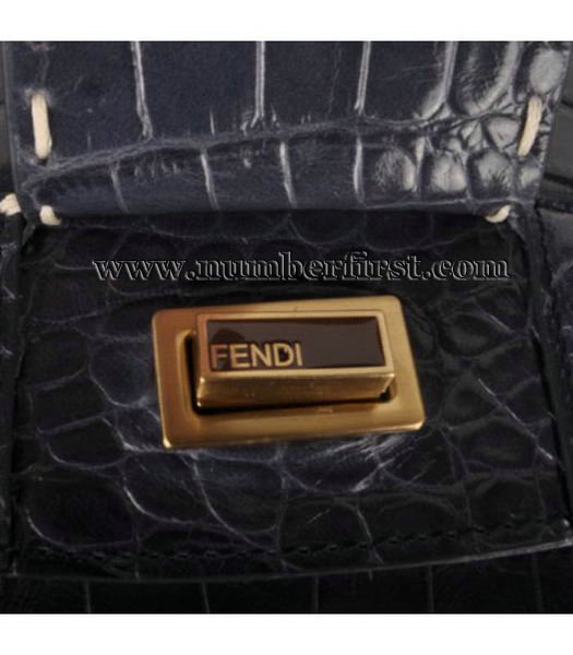Fendi Croc Veins Leather Small Tote Bag Light Blue -4