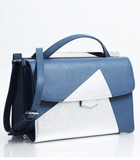 Fendi Demi Jour Blue/Silver Cross Veins Leather Small Shoulder Bag