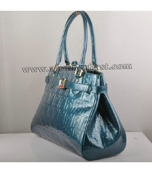 Fendi Embossed Patent Leather Belt Tote Bag Blue-1