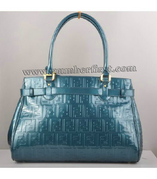 Fendi Embossed Patent Leather Belt Tote Bag Blue-2