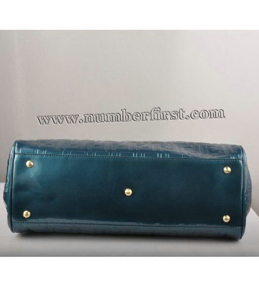 Fendi Embossed Patent Leather Belt Tote Bag Blue-4
