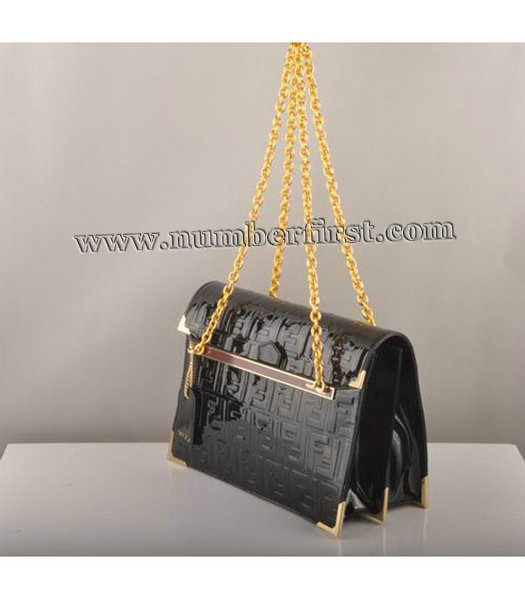 Fendi Embossed Patent Leather Chain Bag Black-1