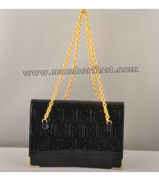 Fendi Embossed Patent Leather Chain Bag Black-2