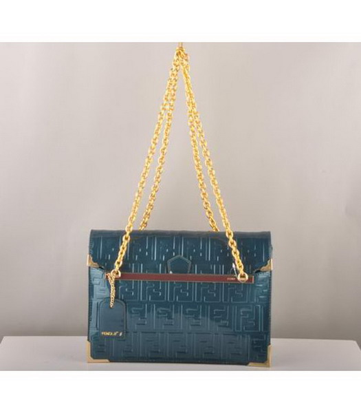 Fendi Embossed Patent Leather Chain Bag Blue