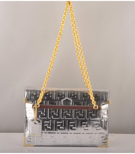 Fendi Embossed Patent Leather Chain Bag Silver