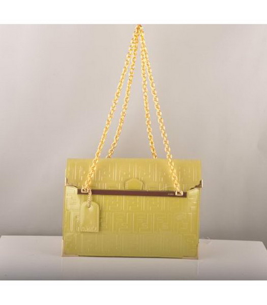 Fendi Embossed Patent Leather Chain Bag Yellow
