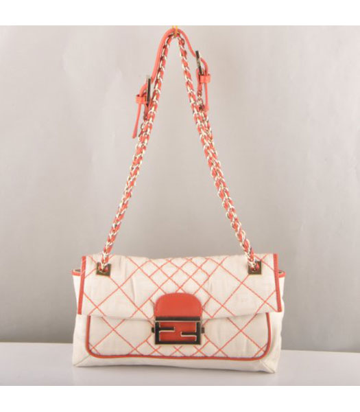 Fendi F Canvas Chain Bag with Red Oil Leather Trim-1