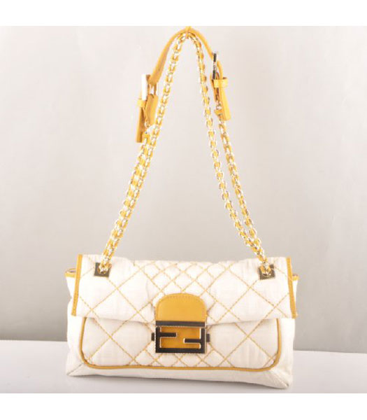 Fendi F Canvas Chain Bag with Yellow Oil Leather Trim-1