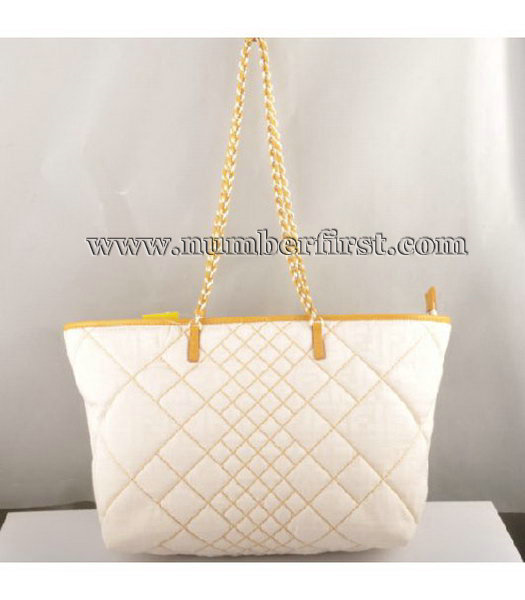 Fendi F Canvas Chain Bag with Yellow Oil Leather Trim-3