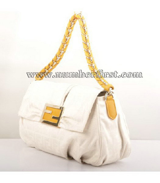 Fendi F Canvas Messenger Bag with Yellow Oil Leather Trim-1